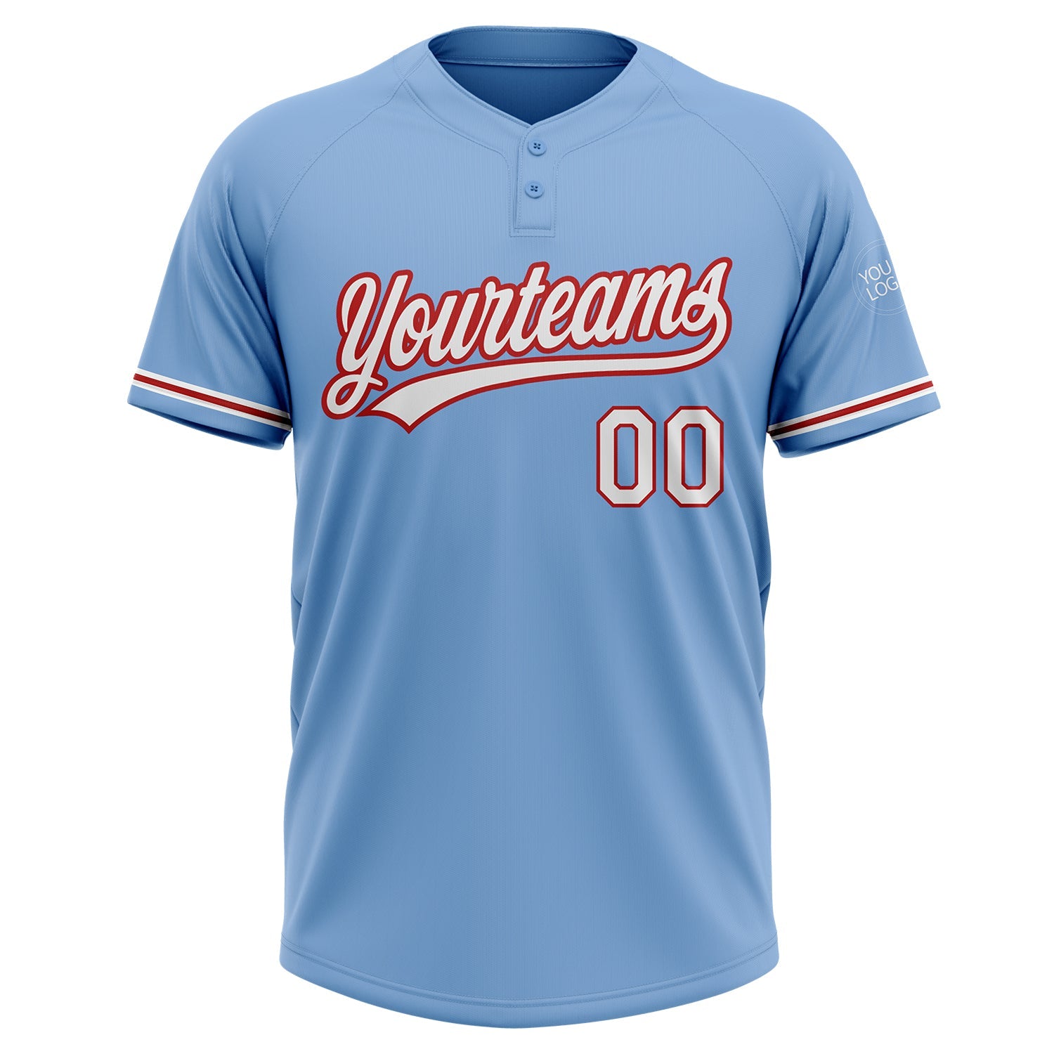Custom Light Blue, White & Red Softball Jersey