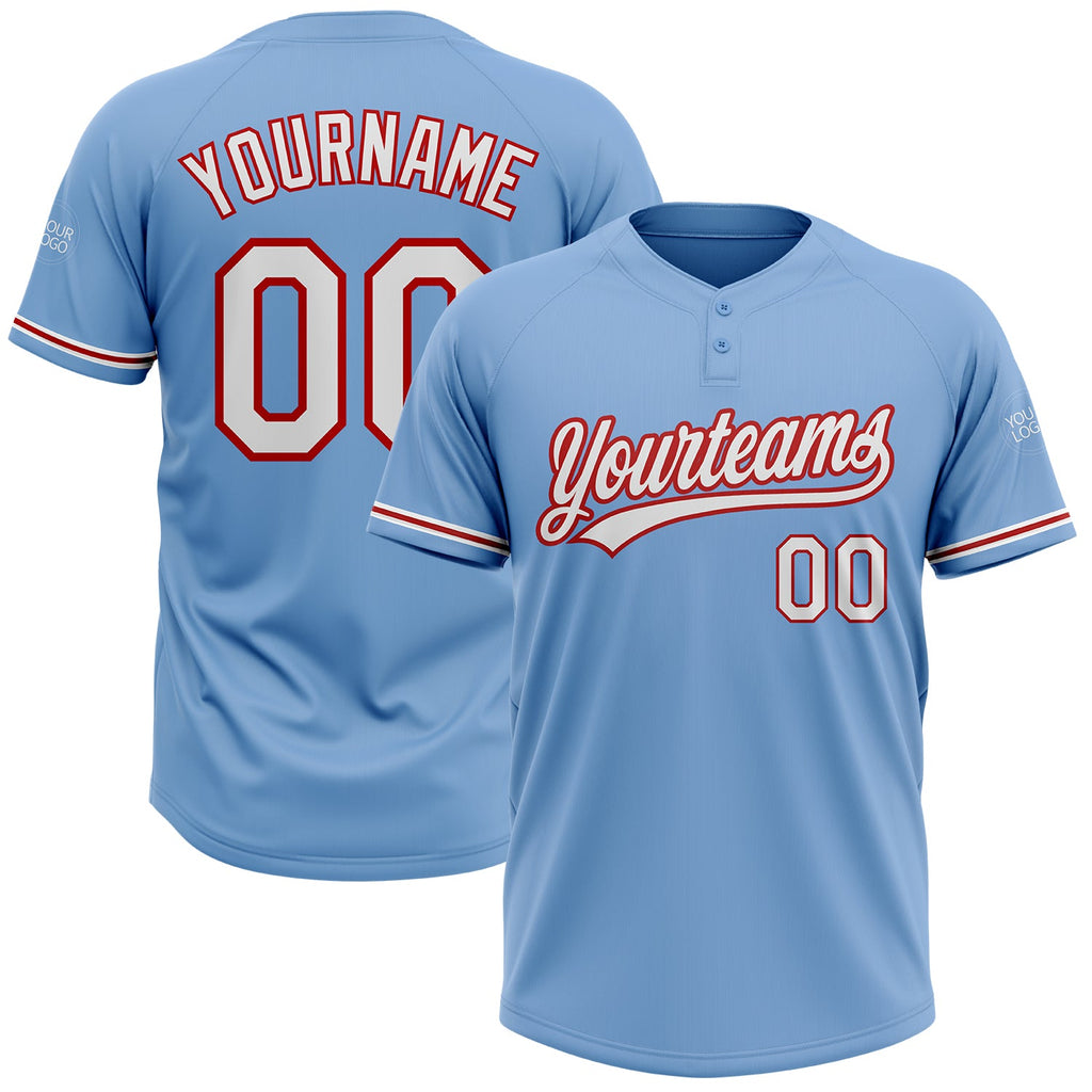 Custom Light Blue, White & Red Softball Jersey