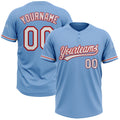 Custom Light Blue, White & Red Softball Jersey
