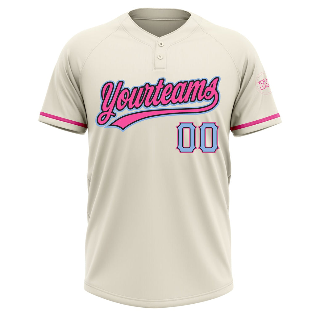 Custom Cream, Light Blue & Pink Softball Jersey