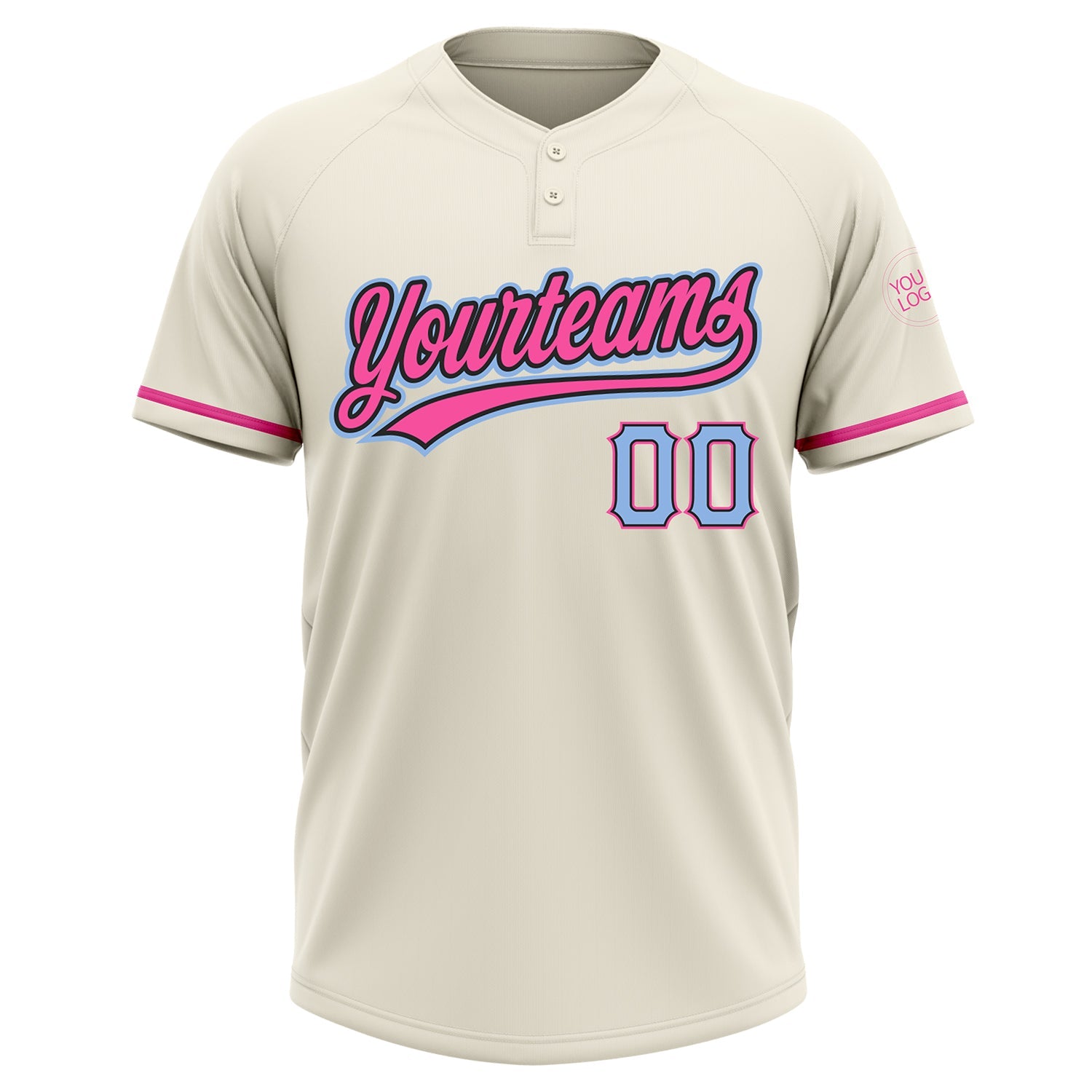 Custom Cream, Light Blue & Pink Softball Jersey
