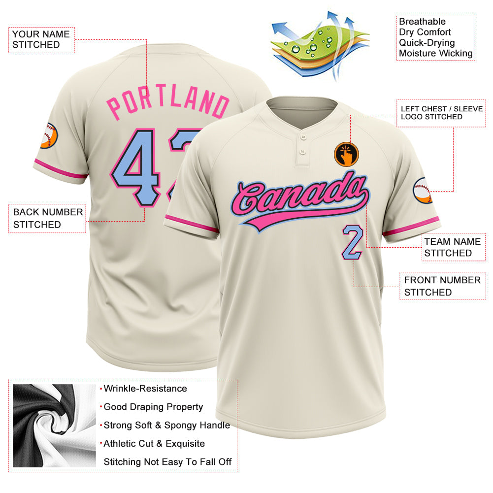 Custom Cream, Light Blue & Pink Softball Jersey