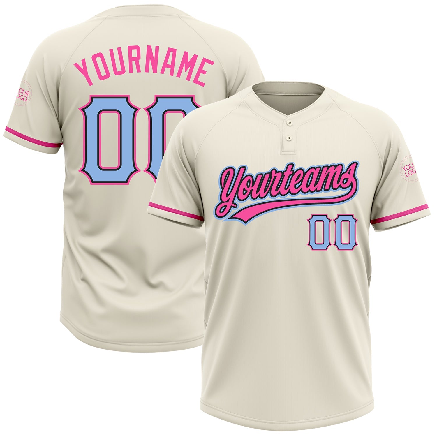 Custom Cream, Light Blue & Pink Softball Jersey