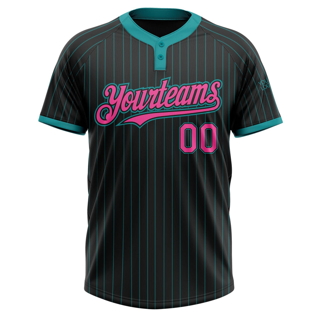 Custom Black Teal Pinstripe Softball Jersey