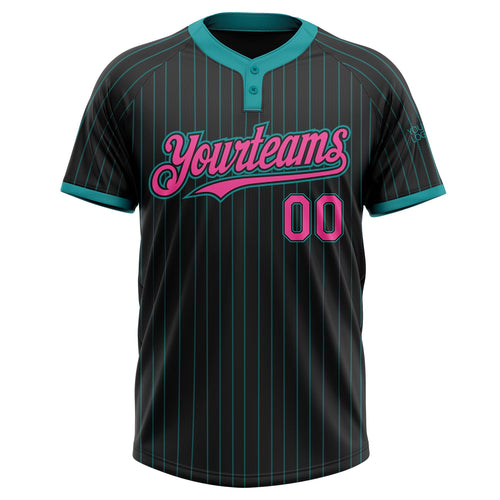 Custom Black Teal Pinstripe Softball Jersey