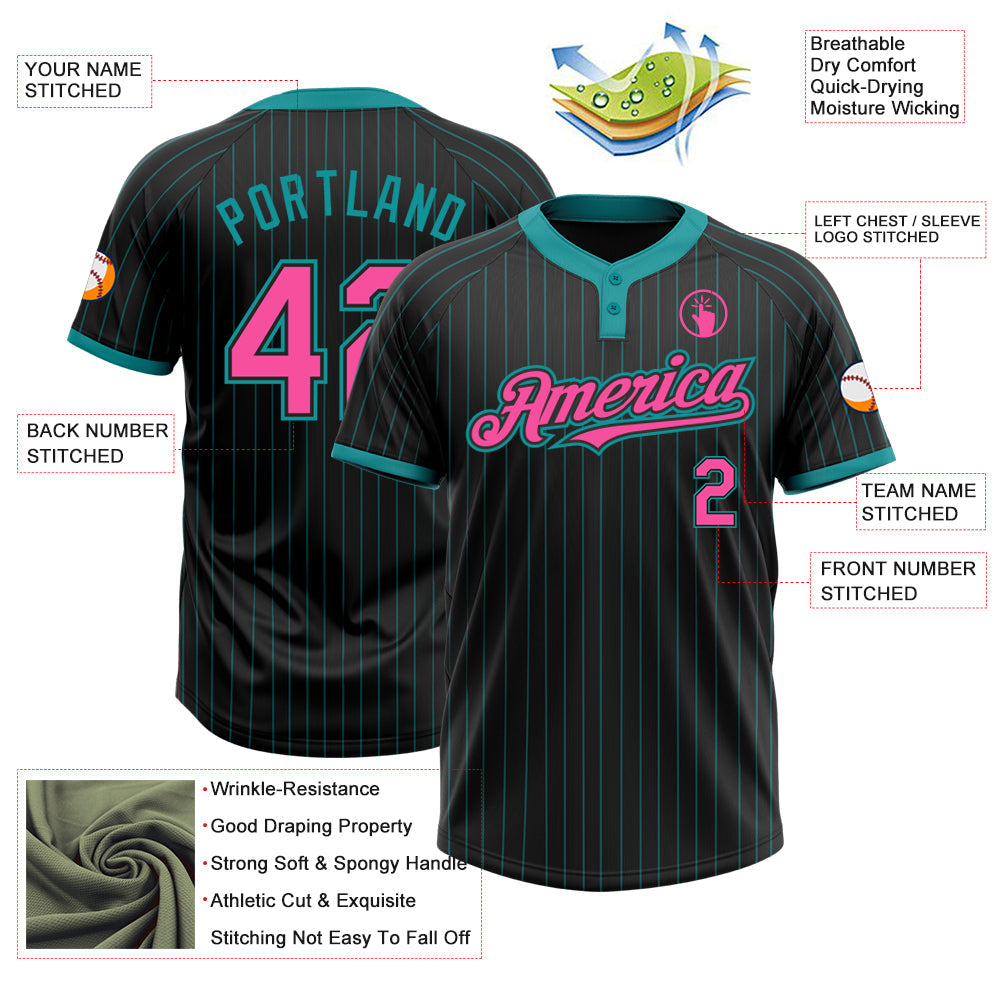 Custom Black Teal Pinstripe Softball Jersey