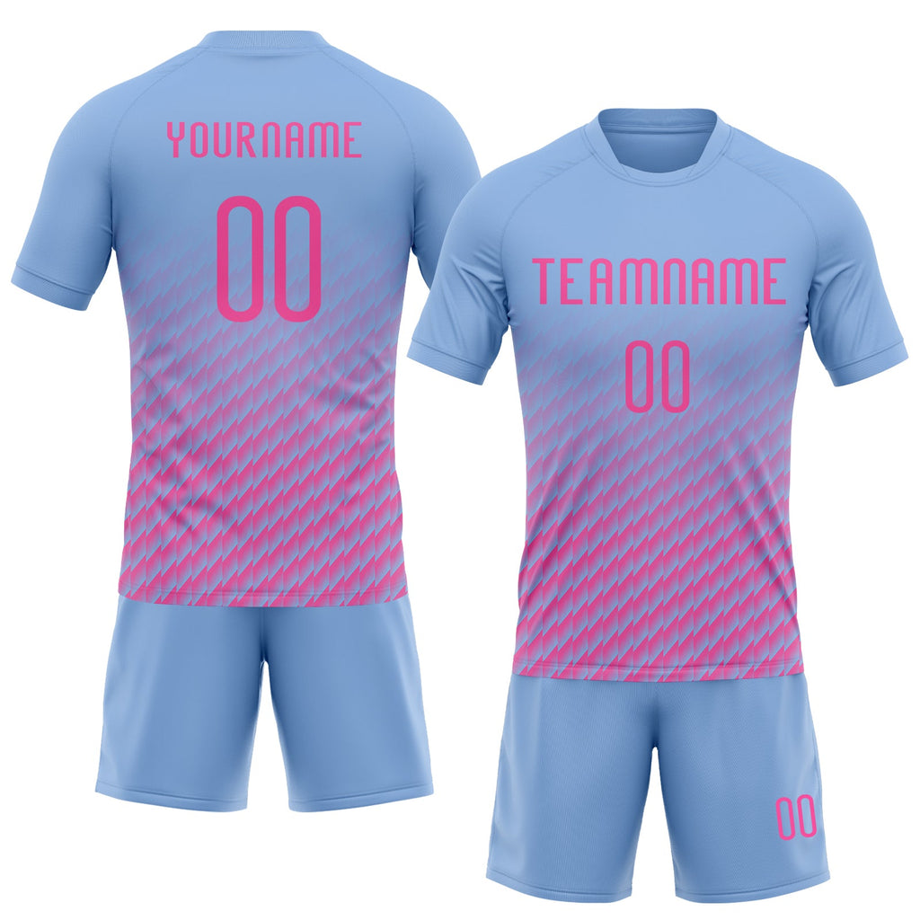 Custom Light Blue & Pink Geometric Volleyball Jersey