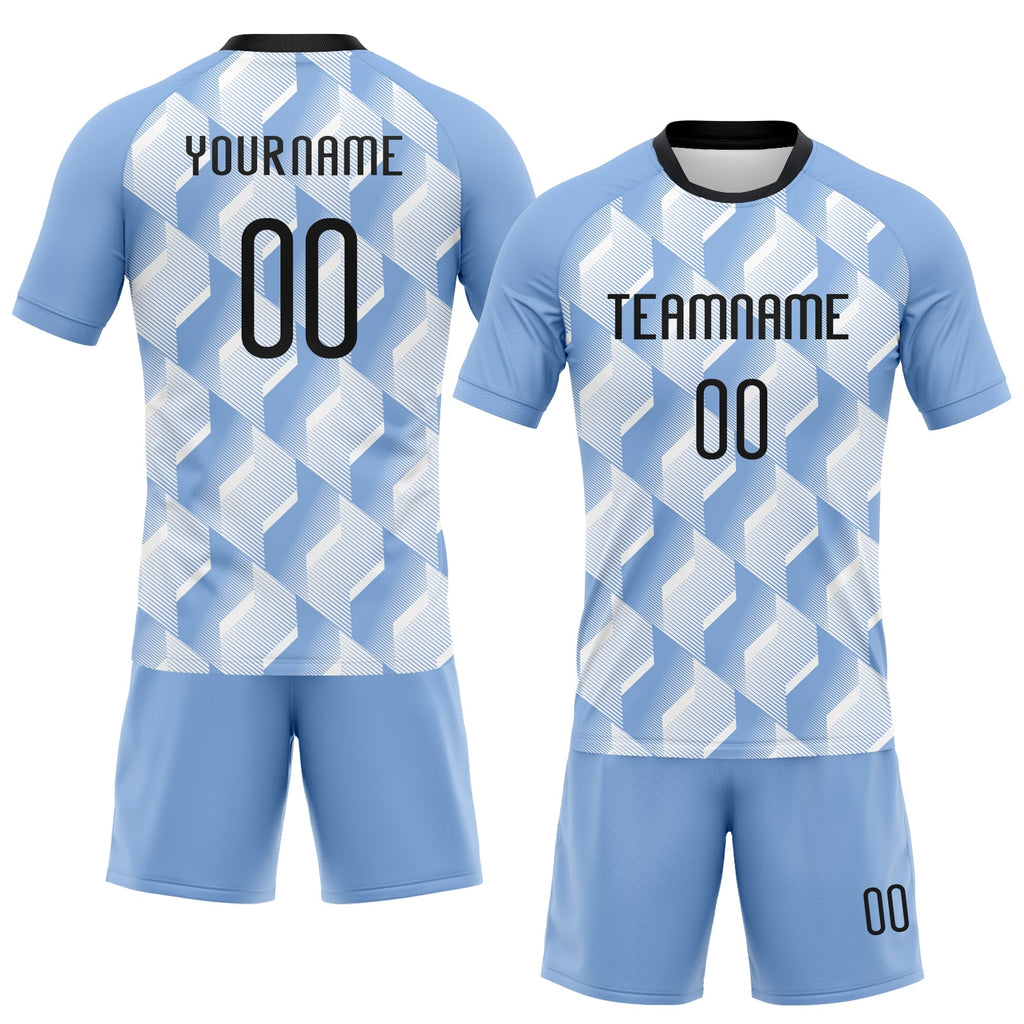 Custom Light Blue & Black Geometric Volleyball Jersey
