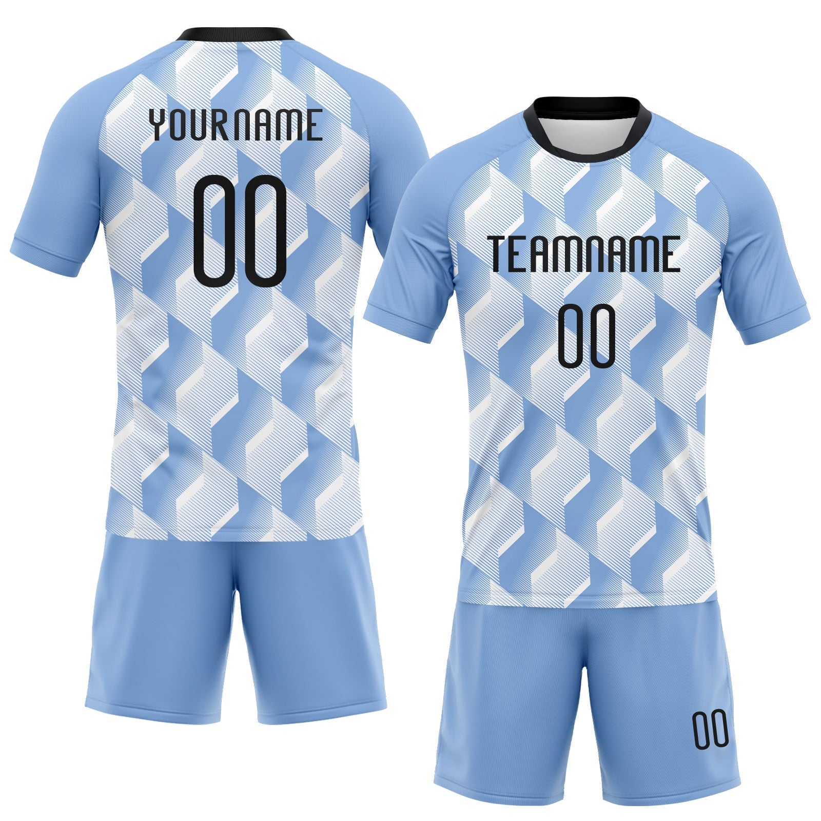 Custom Light Blue & Black Geometric Volleyball Jersey