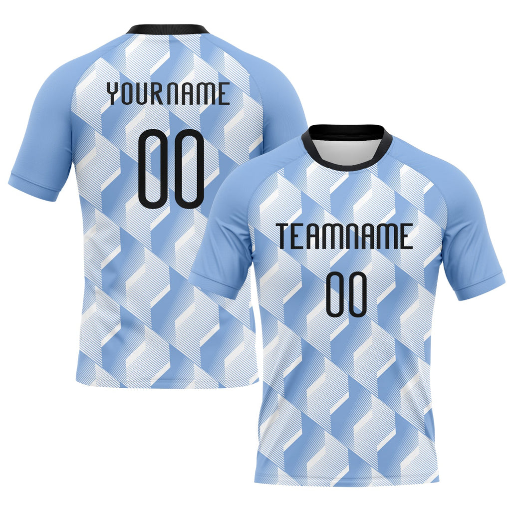 Custom Light Blue & Black Geometric Volleyball Jersey