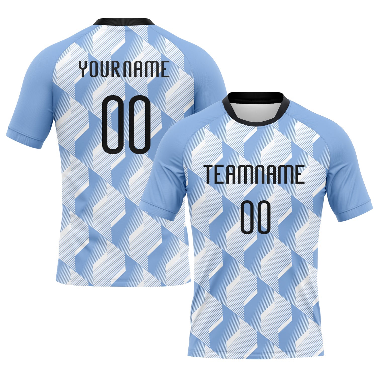 Custom Light Blue & Black Geometric Volleyball Jersey