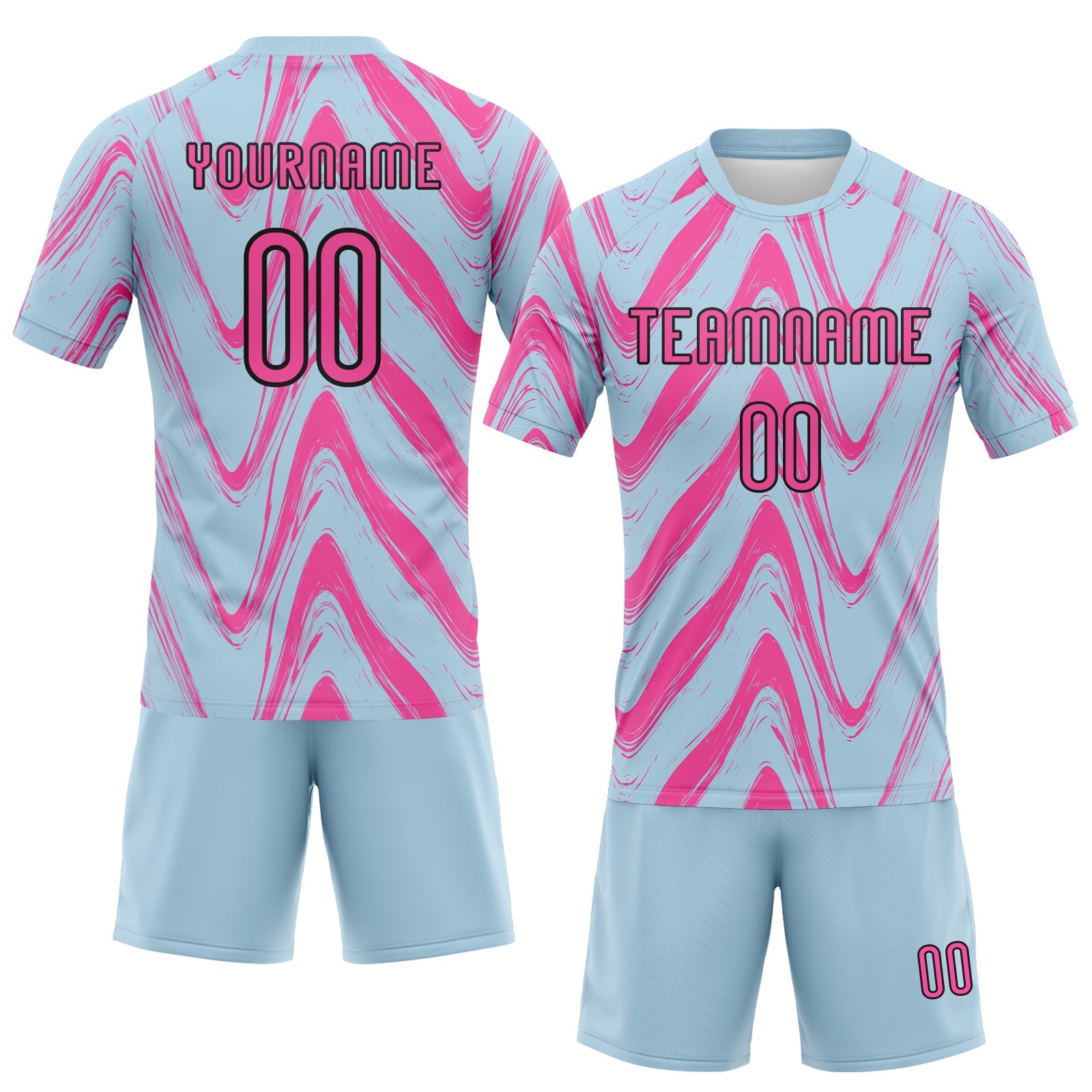 Custom Light Blue, Pink & Black Fluid Volleyball Jersey