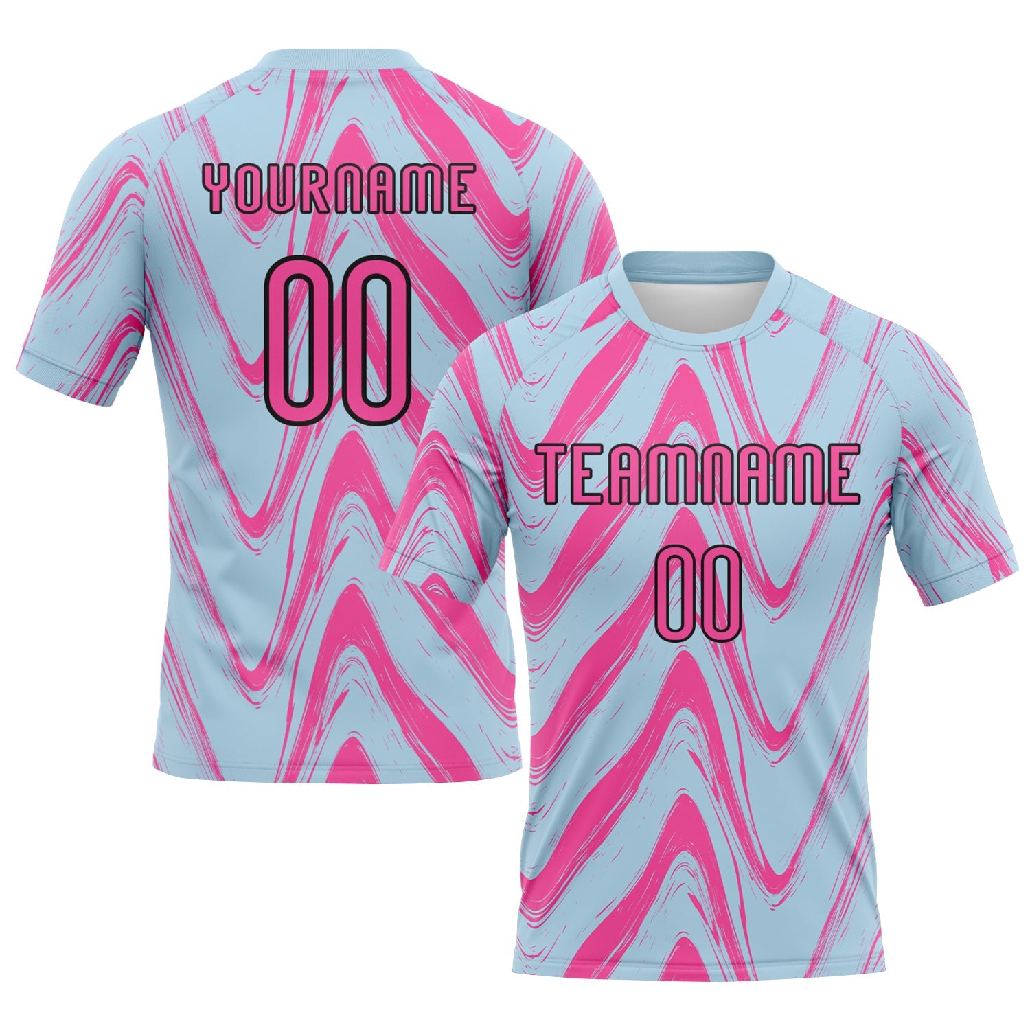 Custom Light Blue, Pink & Black Fluid Volleyball Jersey