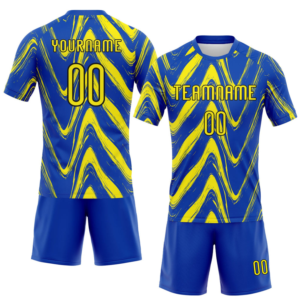 Custom Thunder Blue & Yellow Fluid Volleyball Jersey