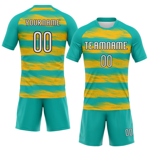 Custom Aqua, Yellow & Black Volleyball Jersey
