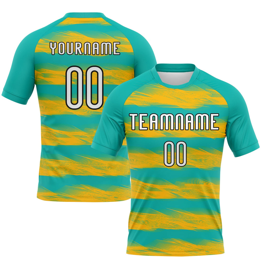 Custom Aqua, Yellow & Black Volleyball Jersey