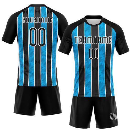 Custom Black & Light Blue Lines Volleyball Jersey