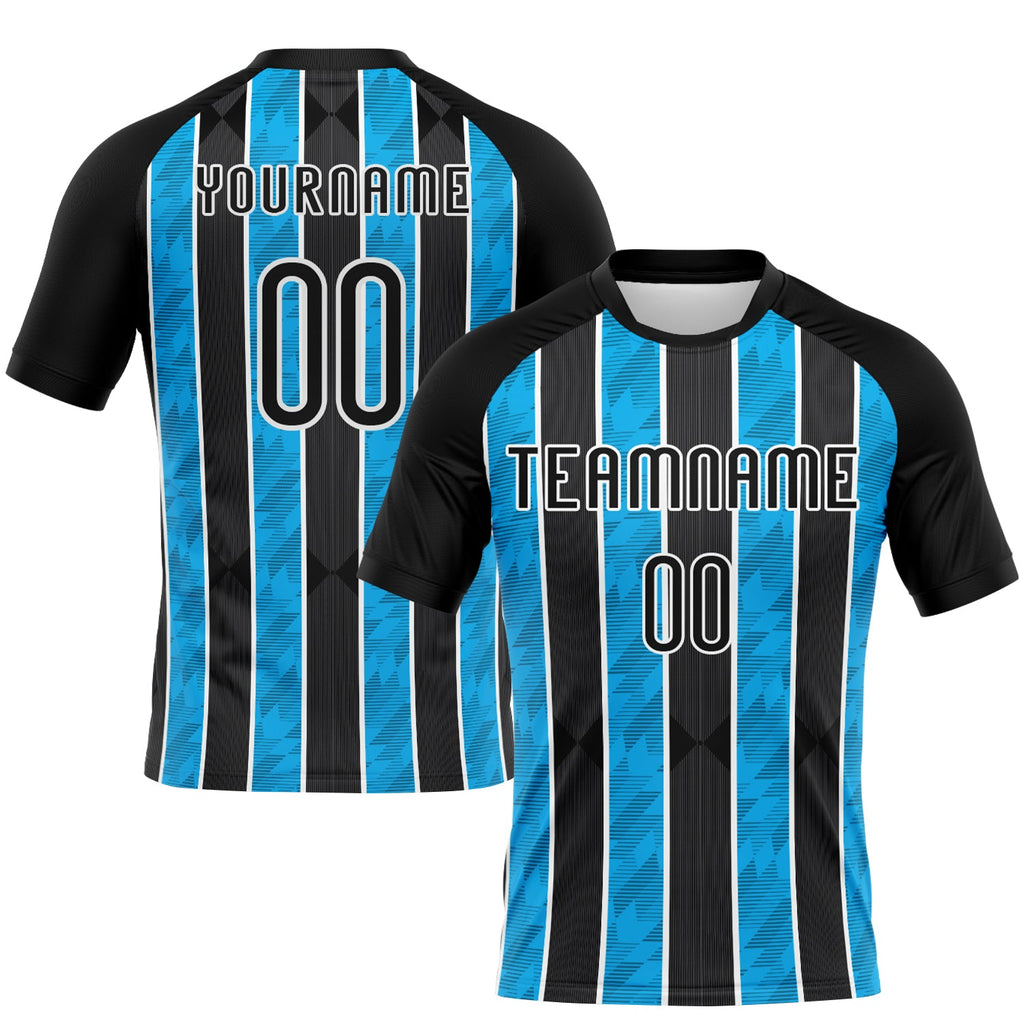 Custom Black & Light Blue Lines Volleyball Jersey