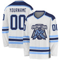 Custom White, Navy & Light Blue Hockey Jersey
