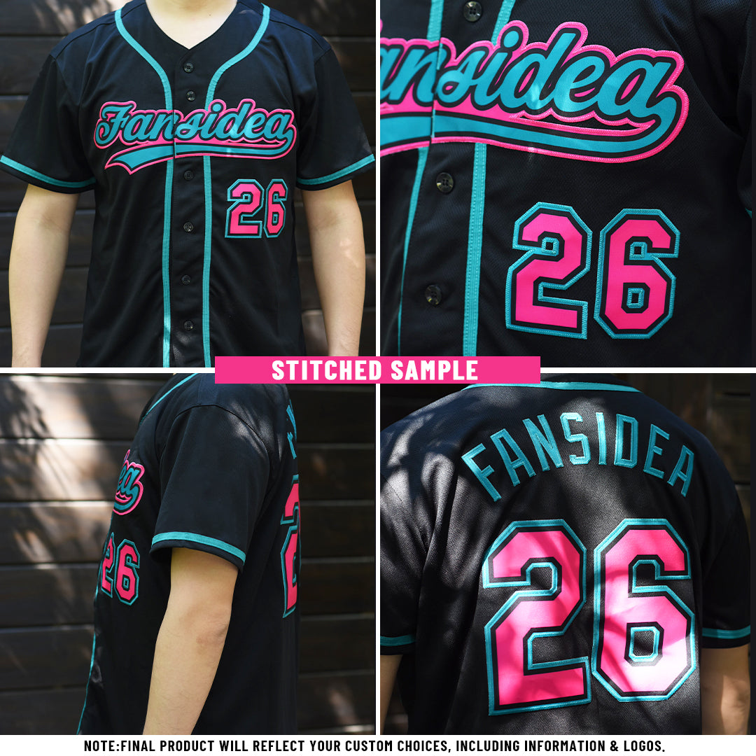 Custom Black, Pink & Teal Baseball Jersey - Back