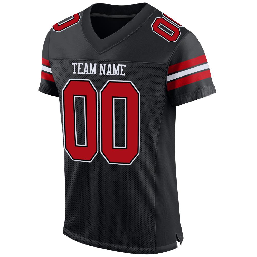 Custom Black, Red & White Mesh Football Jersey