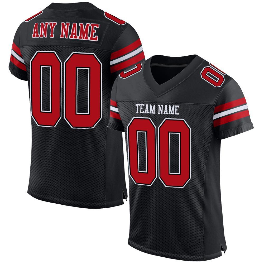 Custom Black, Red & White Mesh Football Jersey