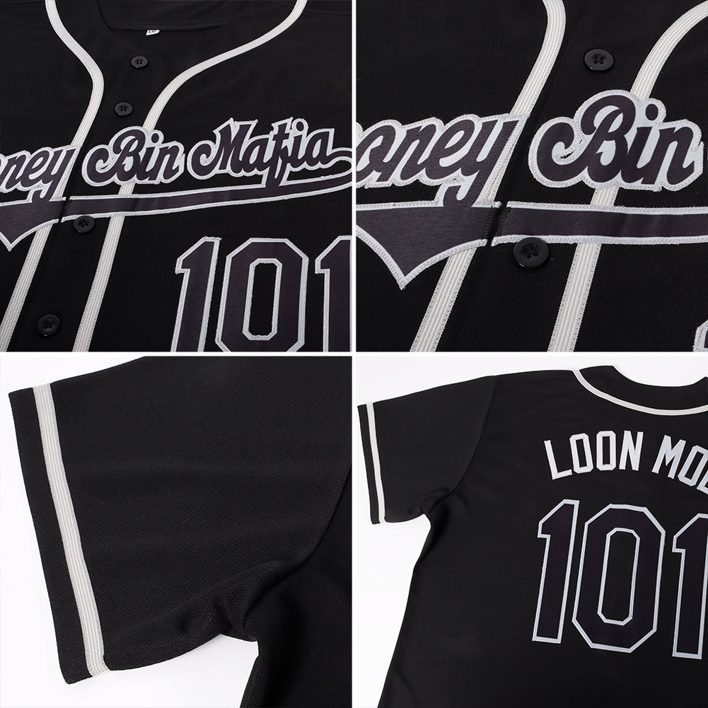 Custom Black & Gray Baseball Jersey - Back