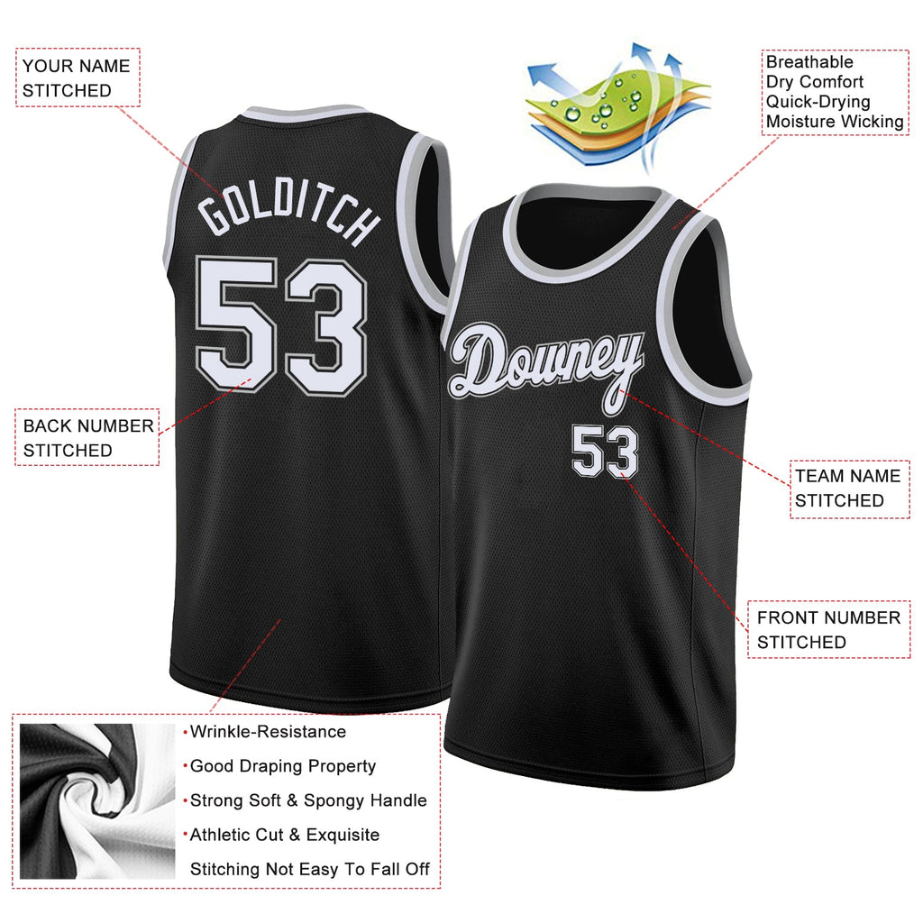 Custom Black & White Rib-Knit Basketball Jersey