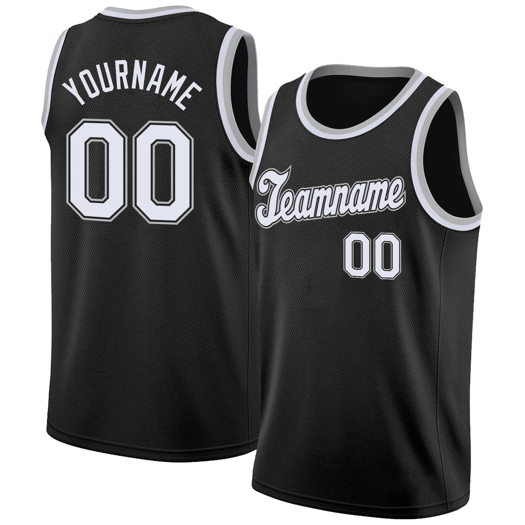 Custom Black & White Rib-Knit Basketball Jersey