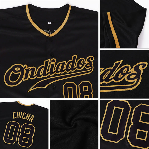 Custom Black Old Gold Authentic Baseball Jersey - Back