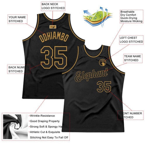 Custom Black & Old Gold Throwback Basketball Jersey