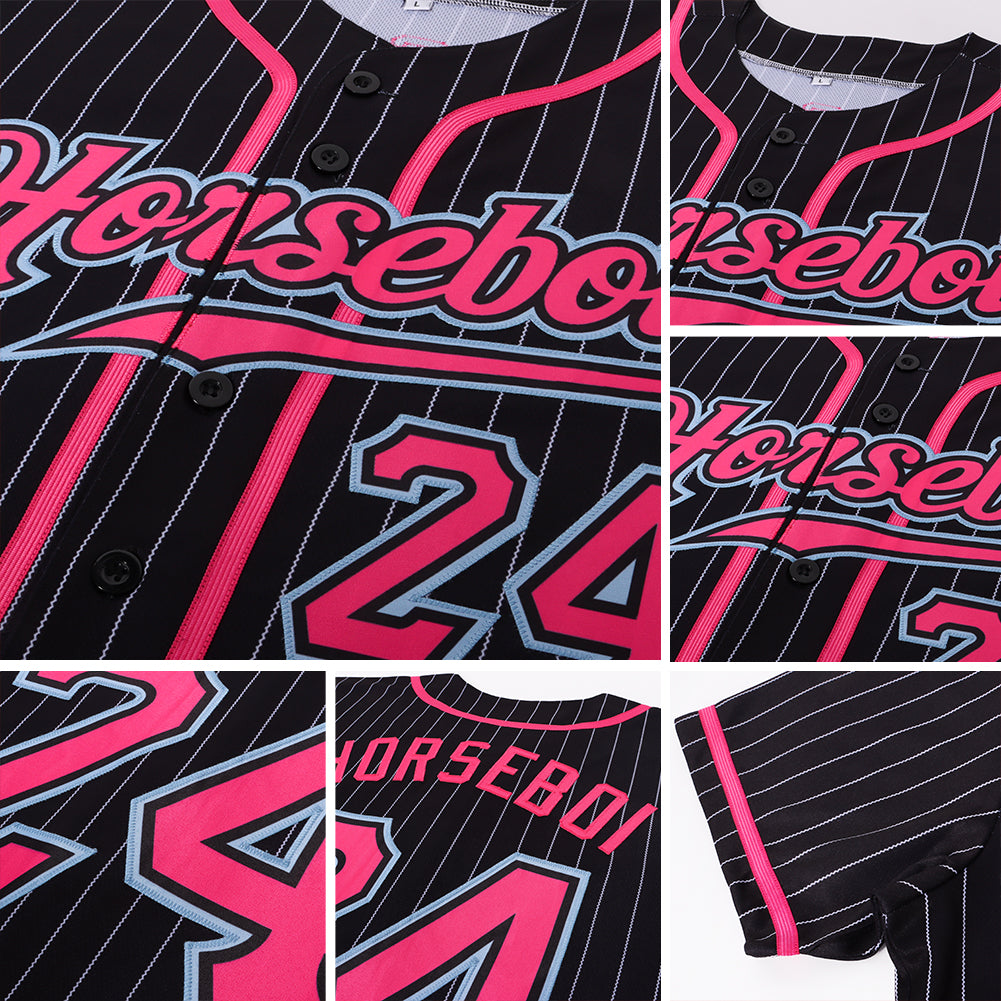 Custom Pinstripe Pink & Light Blue Baseball Jersey - Detail