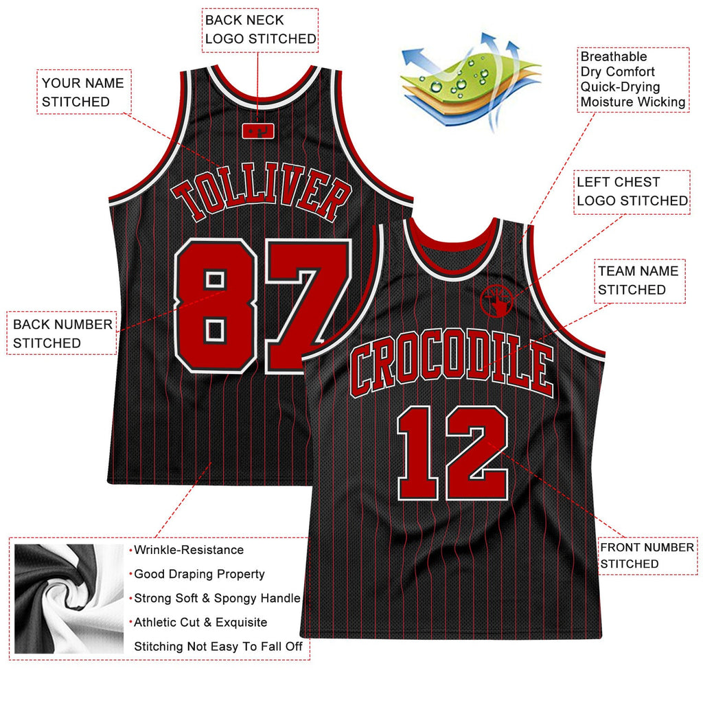 Custom Black & Red Pinstripe Basketball Jersey