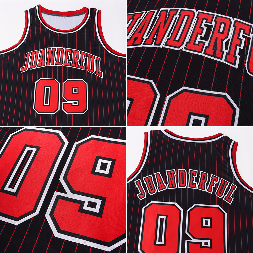 Custom Black & Red Pinstripe Basketball Jersey