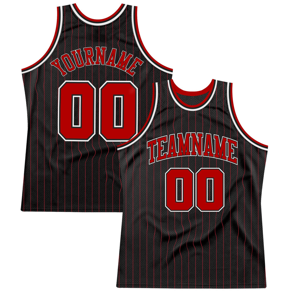 Custom Black & Red Pinstripe Basketball Jersey