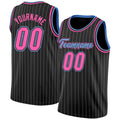 Custom Black Pinstripe Pink & Light Blue Basketball Jersey