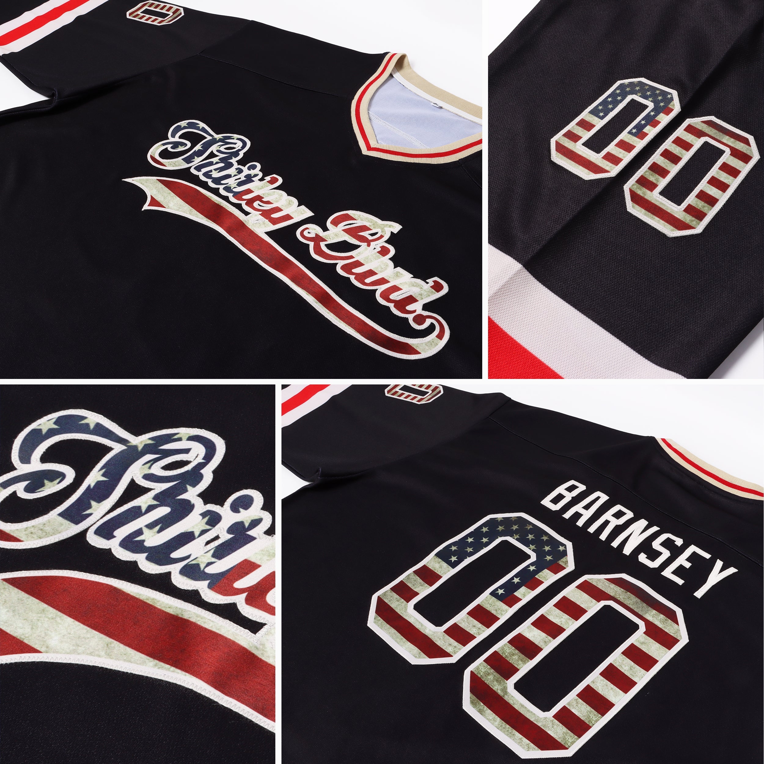 Custom Black Vintage USA Flag Hockey Jersey