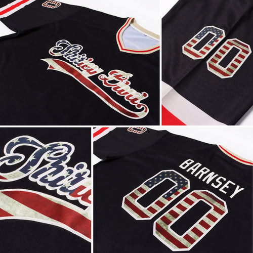 Custom Black Vintage USA Flag Hockey Jersey