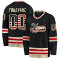 Custom Black Vintage USA Flag Hockey Jersey