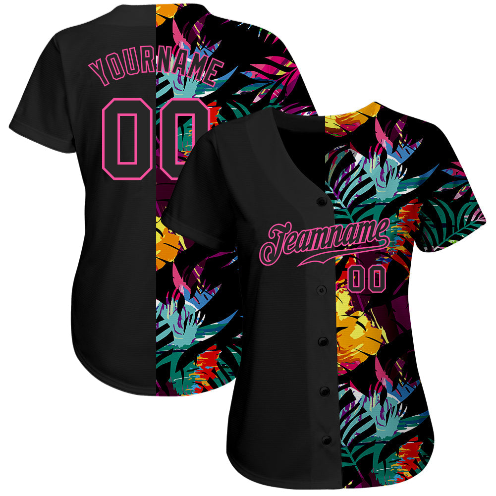 Custom Tropical Palm Leaves Baseball Jersey - Detail