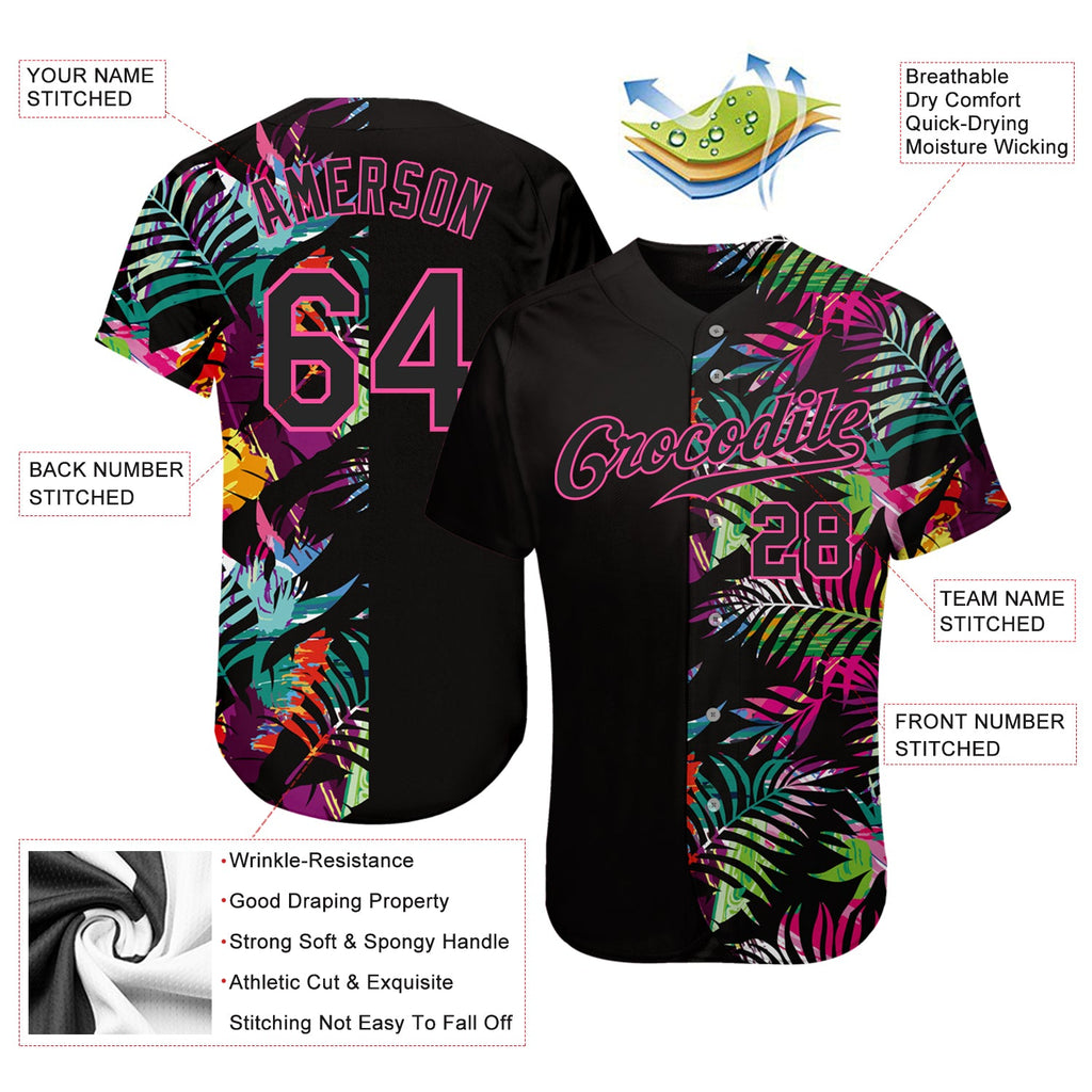 Custom Tropical Palm Leaves Baseball Jersey - Back