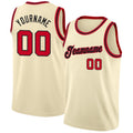 Custom Cream, Red & Black Rib-Knit Basketball Jersey