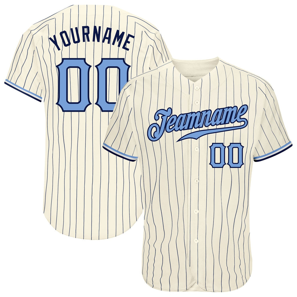 Custom Cream & Navy Pinstripe Baseball Jersey - Front