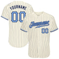 Custom Cream & Navy Pinstripe Baseball Jersey - Front