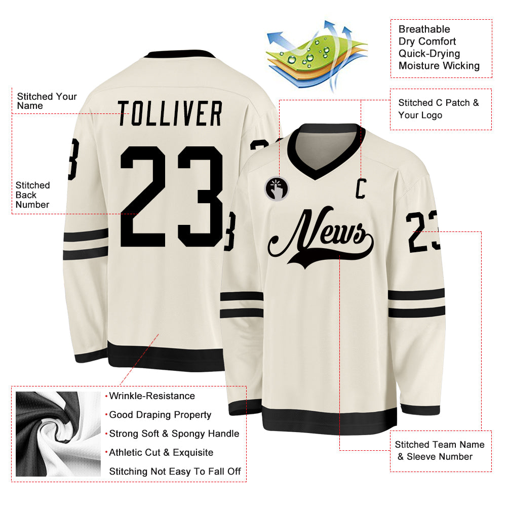 Custom Cream & Black Hockey Jersey