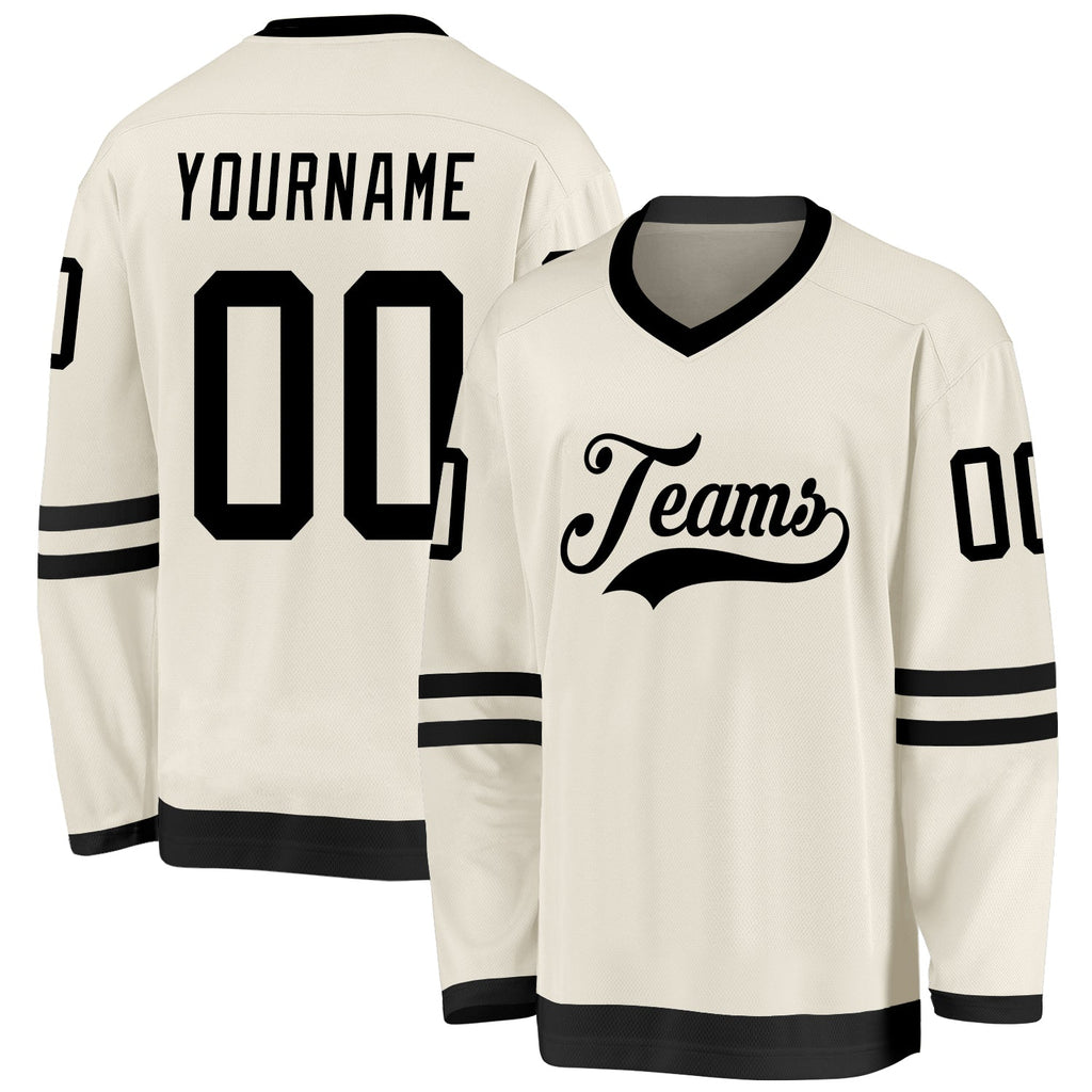 Custom Cream & Black Hockey Jersey