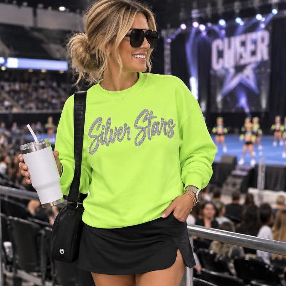 Silver Stars Glitter Puff Crewneck