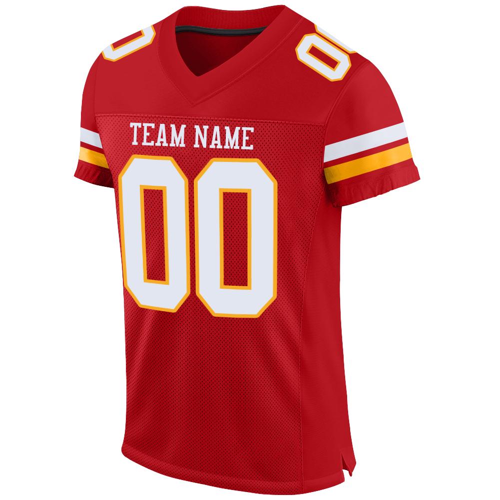 Custom Red, White & Gold Mesh Football Jersey