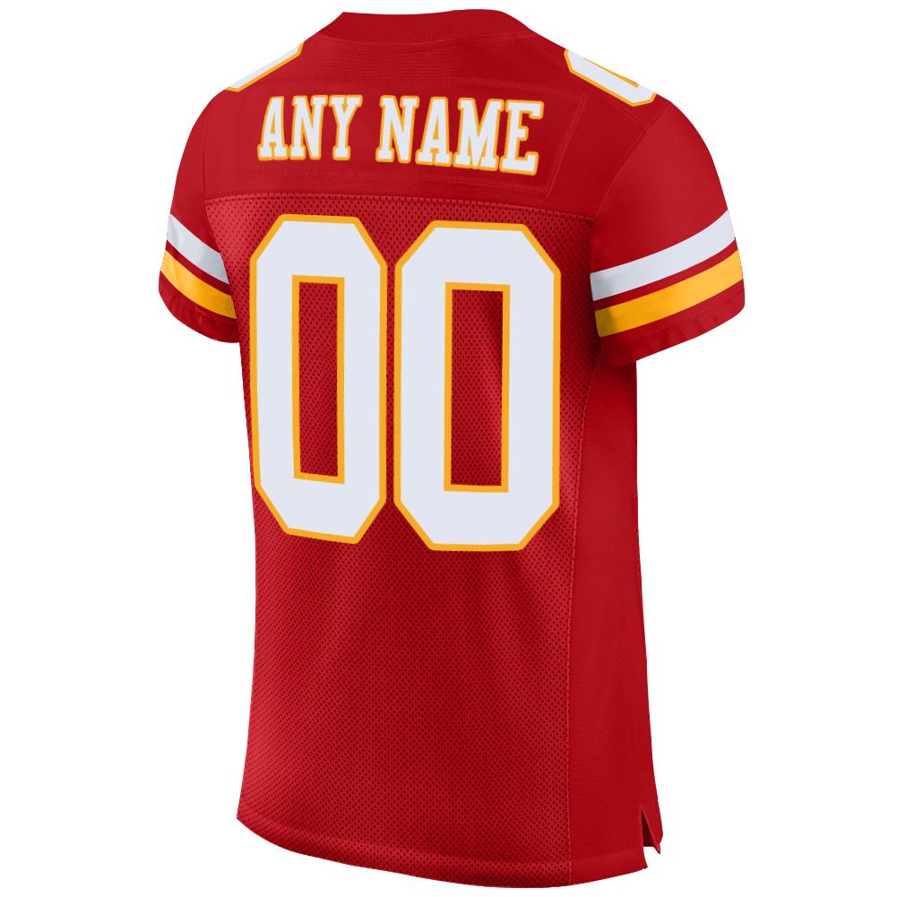 Custom Red, White & Gold Mesh Football Jersey
