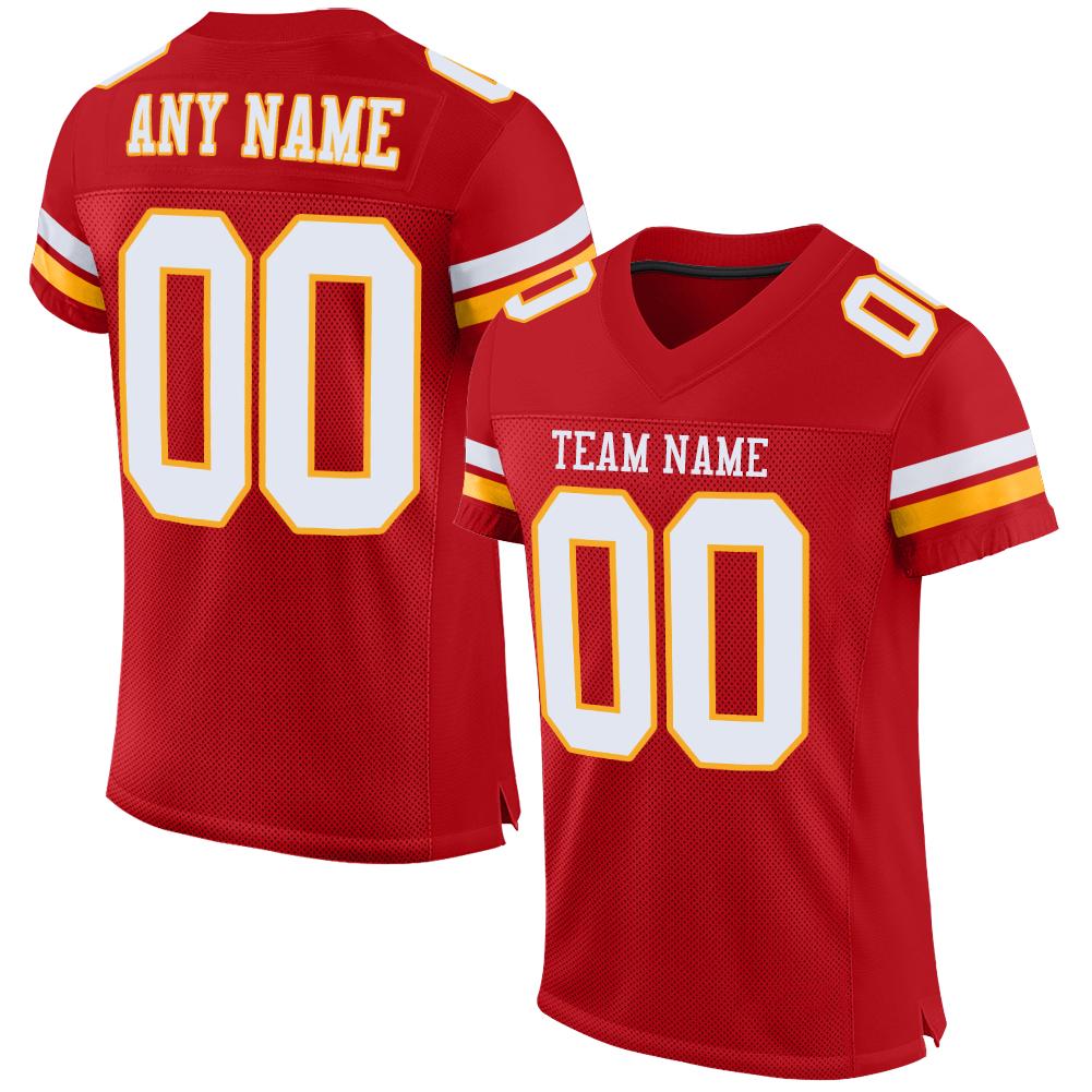 Custom Red, White & Gold Mesh Football Jersey